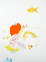 Composizione di pesci, 2015 (acquerello e collage su carta)