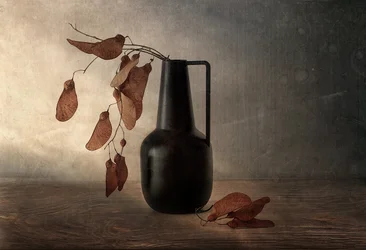 Vaso nero con baccelli essiccati