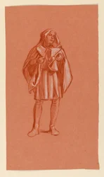 Disegno, Studio di una figura in costume con cappuccio, 1885 ca.