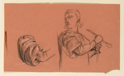 Disegno, dettagli di uno studio di figura, 1885 ca.