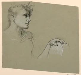 Disegno, profilo di donna e studio della mano sinistra, 1885 ca.