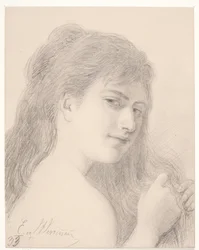 Ritratto di una donna che intreccia i capelli