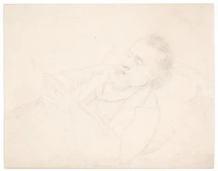 Studio di ritratto di J. A. Jerichau sdraiato su un divano e leggendo un giornale