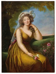 Ritratto di Madame du Barry (1743-1793), di tre quarti, seduta in un paesaggio, 1775-93 circa (olio su tela)