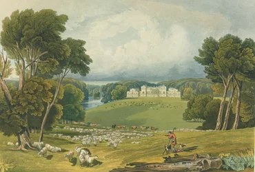 Veduta di Holkham Hall, Norfolk, inciso da Robert Havell, 1818