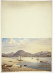 Veduta del porto con quattro barche a vela