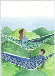 Hanging Out, 2018 (acquerello e collage)