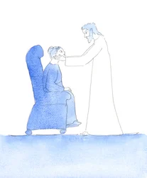 Dopo la confessione: Cristo prese il mio volto tra le sue mani e mi disse: "Ben fatto"! In questo modo ha mostrato la sua gioia per la mia sincera Confessione di questa mattina nel Sacramento della Penitenza, 2005 (acquerello su carta)