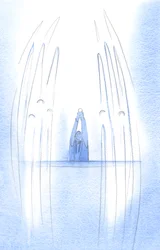 Gli angeli circondano Cristo mentre appare, nascosto nell