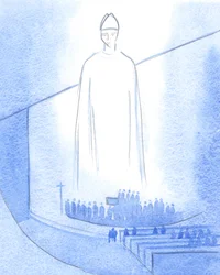 Mentre le mani di un nuovo sacerdote venivano unte ("Che Gesù ti preservi?"), Cristo, vestito come nostro Vescovo, stava nel santuario