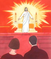 Cristo mi ha chiesto di dire agli altri: "Se poteste vedere Gesù nel santuario, che vi guarda mentre entrate, fareste delle genuflessioni migliori", 2005 (acquerello su carta)