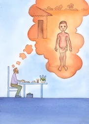 Cristo ci chiede di parlare non solo delle cause immorali della povertà, ma anche di ogni tipo di immoralità sessuale e di castità, che mettono in pericolo le anime", 2004 (acquerello su carta).