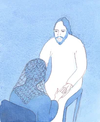 Cristo è realmente presente con noi nel Santissimo Sacramento. Siamo vicini a Lui, nella Santa Comunione, come lo erano i suoi amici, quando sedevano accanto a Lui in Galilea, 2005 (acquerello su carta)