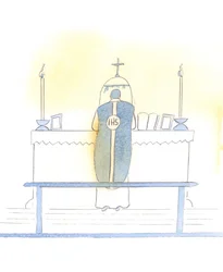 Cristo è lieto di vedere la celebrazione della Forma Straordinaria della Messa, che ci permette di sperimentare aspetti della liturgia che sono sia ammirevoli che appropriati, 2005 (acquerello su carta)