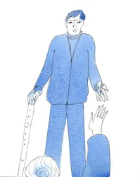 Cristo è contento quando tendiamo la mano agli sconosciuti, per quanto poco attraenti possano essere - lo straniero bisognoso è Cristo sotto mentite spoglie, 2005 (acquerello su carta)