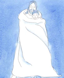 Cristo ci sta accanto nella Santa Comunione, avvolgendoci nel Suo mantello, come un uomo avvolge un amico in una tempesta, per tenerlo vicino e dargli protezione, calore e consolazione