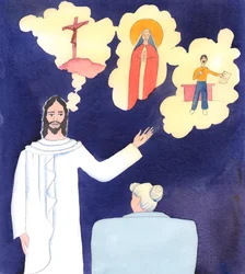 Cristo mi ha detto quanto poco la Croce sia menzionata dai predicatori e dagli insegnanti di oggi: la Croce su cui Egli ha sofferto a causa dei peccati gravi non è più menzionata, 2005 (acquerello su carta)