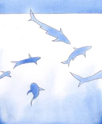 Dio ha creato tutto ciò che vive e respira - anche gli squali, le tarantole e altre creature che uccidono, 2005 (acquerello su carta)