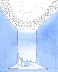 Dio Padre è circondato in cielo dai santi che condividono la sua gioia, 2005 (acquerello su carta)