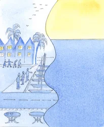 In una città di mare, possiamo guardare le strade affollate e il porto, o girarci per ammirare il cielo e il mare calmo