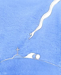Scendendo sulla terra come uomo, il Figlio di Dio è venuto a condividere il suo potere divino, la vita, la saggezza e la gioia, 2005 (acquerello su carta)