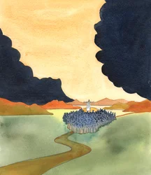 Fu come se una "nube" sulla terra fosse stata squarciata, quando Gesù percorse la Galilea, dicendo la verità sullo scopo della vita, sulla gloria del Padre, sulla necessità del pentimento e del Battesimo, 2005 (acquerello su carta)