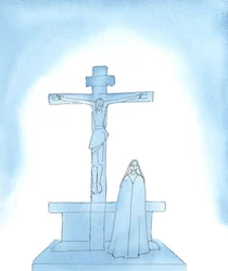 La Madonna Addolorata: In verità, la Madonna ha sofferto terribilmente mentre Gesù Cristo, il suo amato figlio, moriva tra i tormenti sulla croce, 2005 (acquerello su carta)