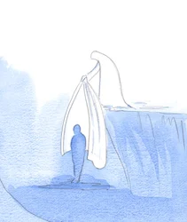 Il mantello della Nostra Signora cade come una tenda intorno a un