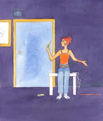 Le persone usurpano il ruolo del Padre quando agiscono contro la sua volontà (anche senza rendersene conto) con il loro suicidio o il loro autolesionismo, 2005 (acquerello su carta)