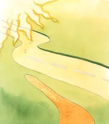 La nuova strada che si sta costruendo rappresenta la strada mai percorsa prima dalla coppia che ora è diventata una coppia sposata unita da Dio, 2005 (acquerello su carta)
