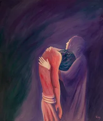 La Vergine addolorata tiene in braccio il Figlio Gesù dopo la sua morte, trafitta al cuore dal dolore, ma piena di fede, 2000 (olio su tavola)