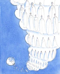 Poi il Signore ha portato la mia anima come in cielo, per mostrarmi che, da questa prospettiva, la Terra è molto piccola e la vita terrena molto breve, 2005 (acquerello su carta)