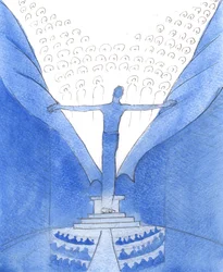 Attraverso di Lui, con Lui: Cristo, presente tra noi, squarcia la cortina che ci separa dal cielo, 2005 (acquerello su carta)