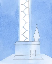 Ovunque ci sia una chiesa cattolica, con il Santissimo Sacramento nel tabernacolo, è come se ci fosse una scala che collega quella "casa di Dio" con il Paradiso, 2005 (acquerello su carta)