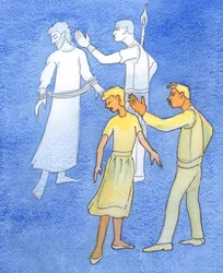 Chi maledice, colpisce, abbandona o "distrugge" un coniuge sta maledicendo Cristo nella sua Passione, 2003 (acquerello su carta)