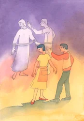 Chi maledice, colpisce, abbandona o "distrugge" un coniuge sta maledicendo Cristo nella sua Passione, 2003 (acquerello su carta)