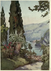 Nel giardino della Villa Arconati, Lago di Como, illustrazione da 