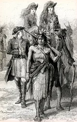 Magua guida le figlie del colonnello Munro, con il maggiore Duncan Heyward e David La Gamme