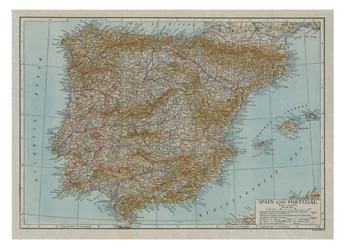 Mappa di Spagna e Portogallo, c1910