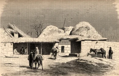 Un caravanserraglio a Tashkent, Uzbekistan, illustrazione da 