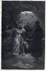 Monsieur Madeleine viene in soccorso di Fantine al momento del suo arresto da parte di Javert - Illustrazione di Emile Bayard (1837-1891) per "I miserabili - Prima parte: Fantine" di Victor Hugo (1802-1885) 1862