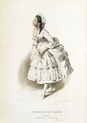 Suzanne in "Le nozze di Figaro" - in "Opere complete di Beaumarchais", disegni di Emile Bayard, ed. Laplace Sanchez & cie, Parigi