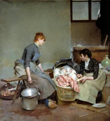 La culla. Dipinto di Auguste Pinchart (1842-1924)