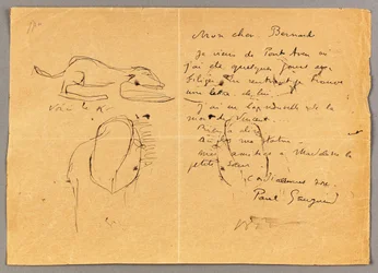 Lettera a Emile Bernard con tre schizzi a inchiostro, notando la morte di "Vincent", Tahiti, 1890