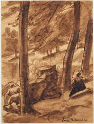 Scena boschiva con figura