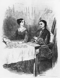 Illustrazione per Eugenie Grandet, romanzo di Honore de Balzac dalla collezione in più volumi intitolata Commedia Umana, incisione di Emile Deschamps