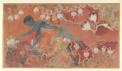 Affresco del Raccoglitore di Zafferano dal Palazzo di Minosse a Cnosso (Disegno di Evans L/3 a)), circa 1921 (carta, pigmento)