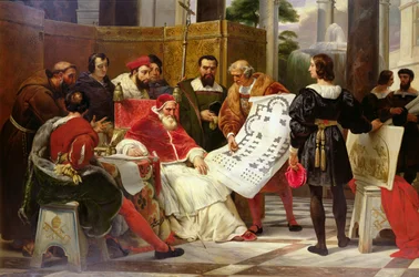 Papa Giulio II ordina a Bramante, Michelangelo e Raffaello di costruire il Vaticano e San Pietro, 1827 (dettaglio)
