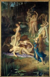 La morte di Orfeo. Le Baccanti (o Menadi) fanno a pezzi Orfeo