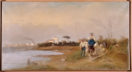 Contadini di Martigues in Cammino per la Passeggiata Dipinto di Emile Loubon (1809-1863) 19° secolo